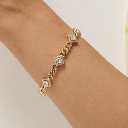 Square Halo Natural Diamond Wedding Tennis Bracelet