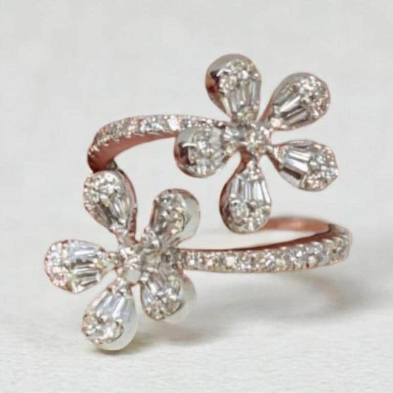 Floral Natural Diamond Bypass Ring