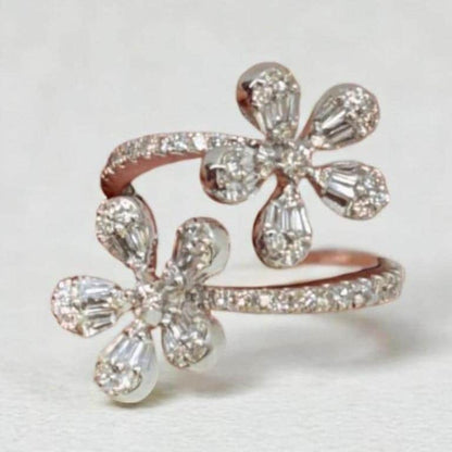 Floral Natural Diamond Bypass Ring