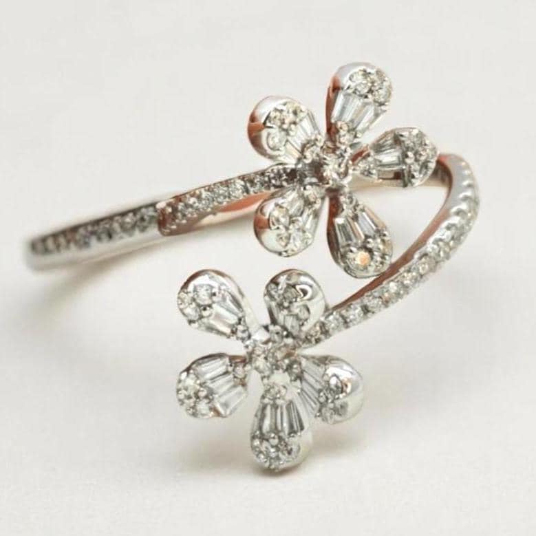 Floral Natural Diamond Bypass Ring