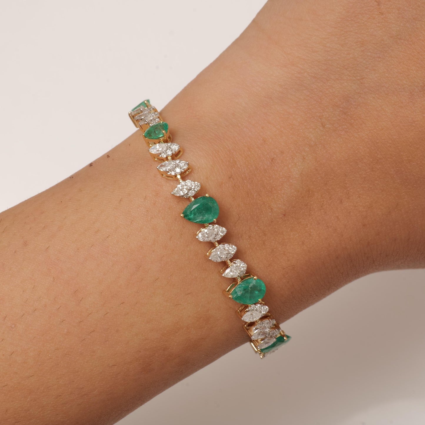 Teardrop Emerald Natural Diamond Tennis Bracelet