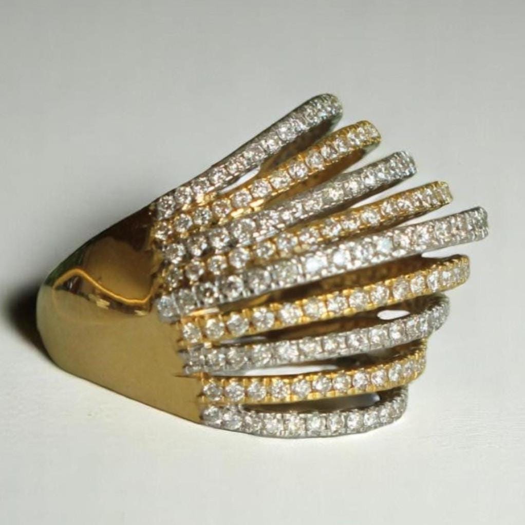 Diamond Wave Lines Band Ring