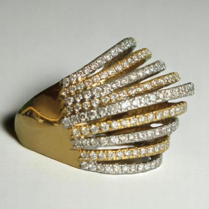 Diamond Wave Lines Band Ring