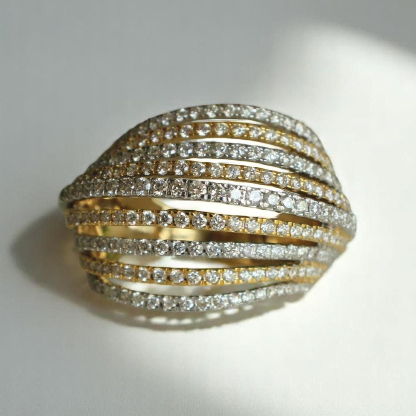 Diamond Wave Lines Band Ring