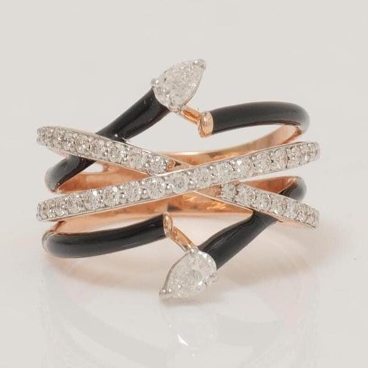 Criss Cross Enamel Natural Diamond Ring