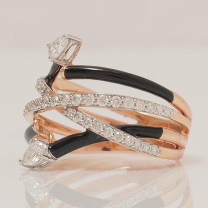 Criss Cross Enamel Natural Diamond Ring