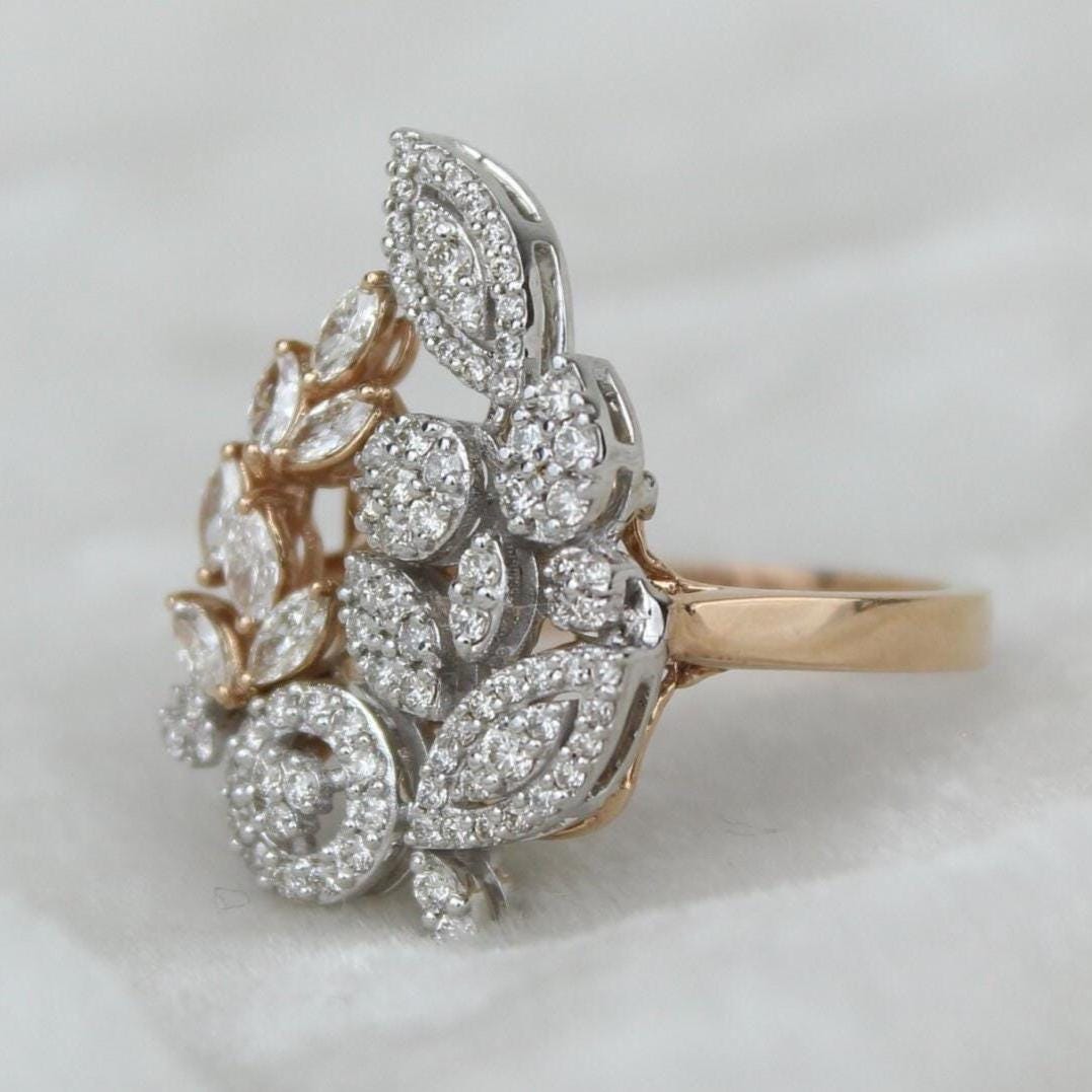Leaves Cluster Natural Diamond Cocktail Ring