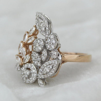 Leaves Cluster Natural Diamond Cocktail Ring