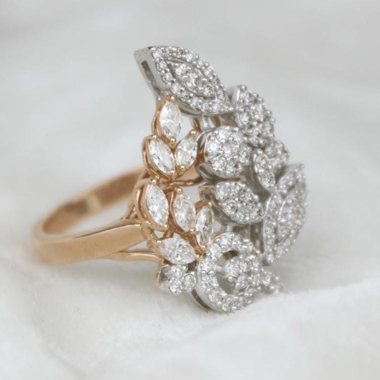 Leaves Cluster Natural Diamond Cocktail Ring