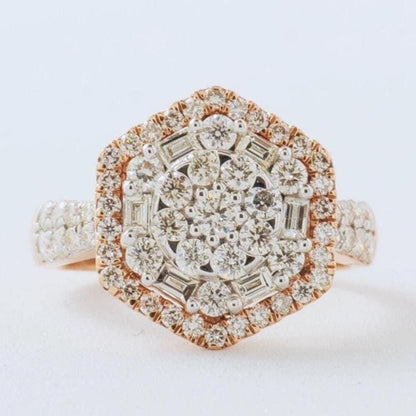 Hexagonal Halo Natural Diamond Bridal Ring