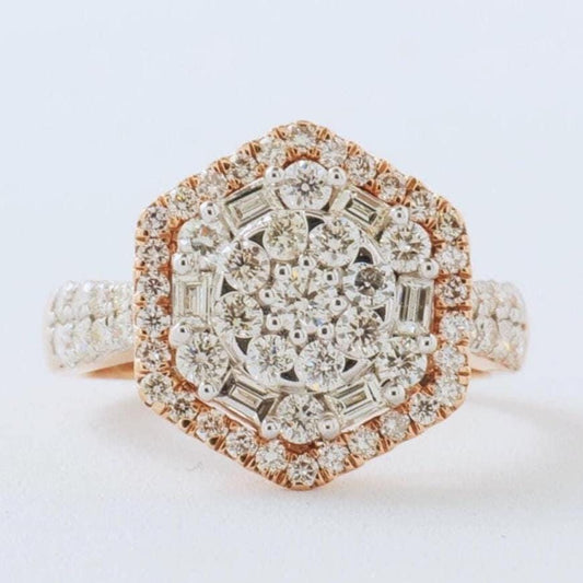 Hexagonal Halo Natural Diamond Bridal Ring
