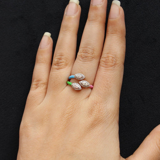 Three Stone Enamel Cuff Ring