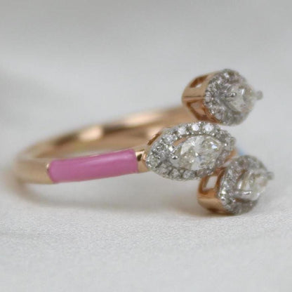 Three Stone Enamel Cuff Ring