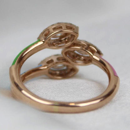 Three Stone Enamel Cuff Ring