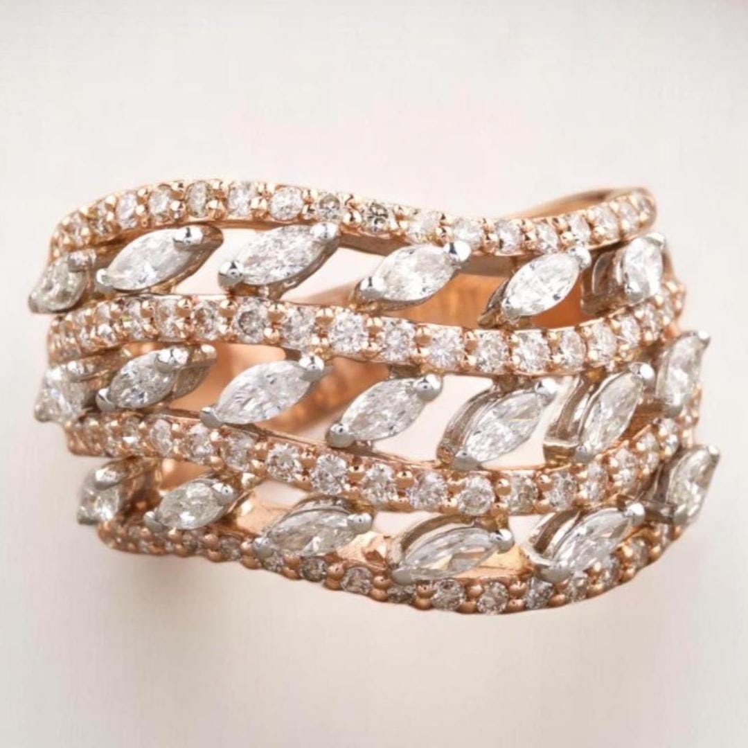 Marquise Diamond Wave Lines Band
