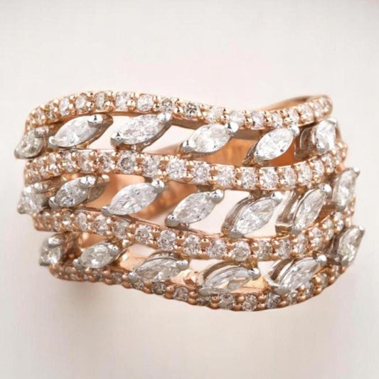 Marquise Diamond Wave Lines Band