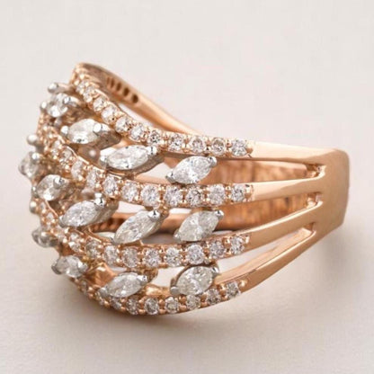 Marquise Diamond Wave Lines Band