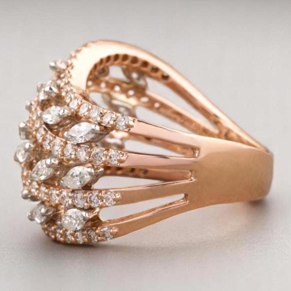Marquise Diamond Wave Lines Band