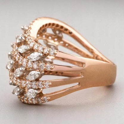 Marquise Diamond Wave Lines Band