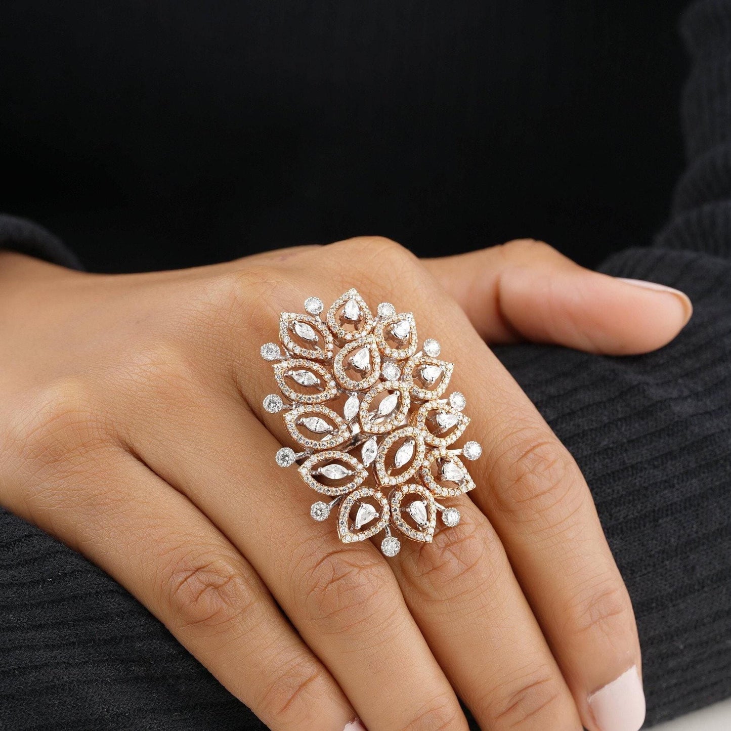 Pear & Marquise leaves Diamond Ring