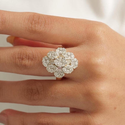 Flower Cluster Natural Diamond Ring
