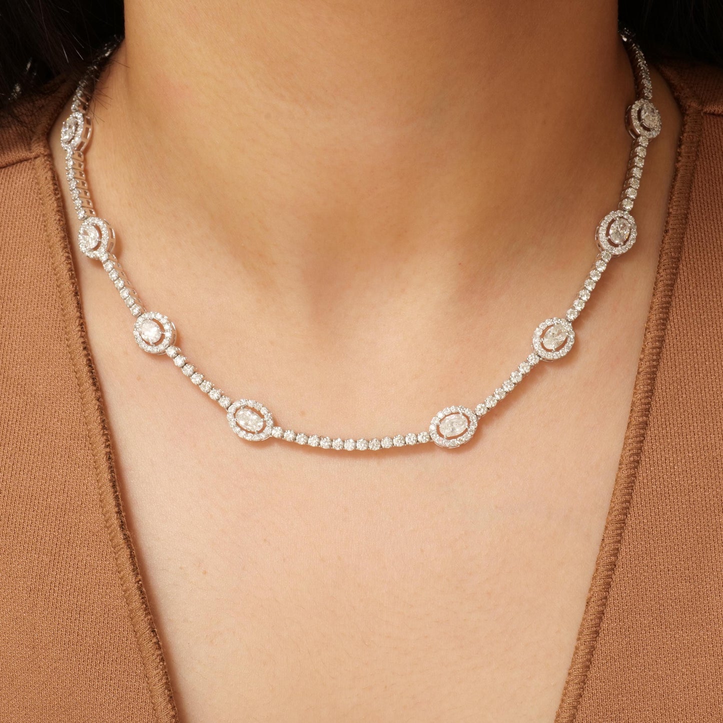 Oval Link Halo Diamond Necklace
