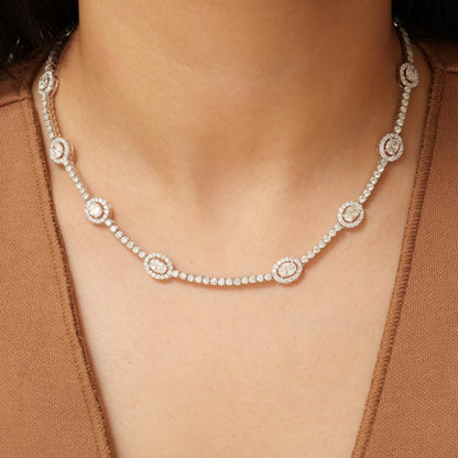 Oval Link Halo Diamond Necklace