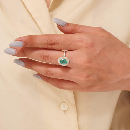 Oval Emerald Double Halo Diamond Ring