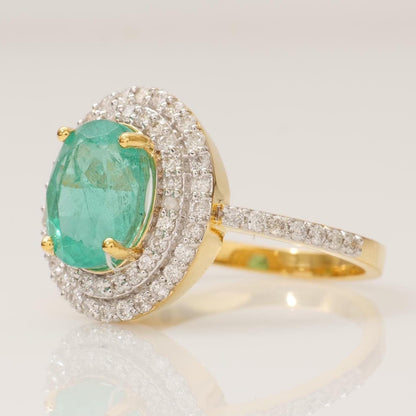 Oval Emerald Double Halo Diamond Ring