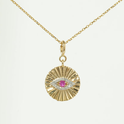 Evil Eye Medallion Diamond Charm Pendant