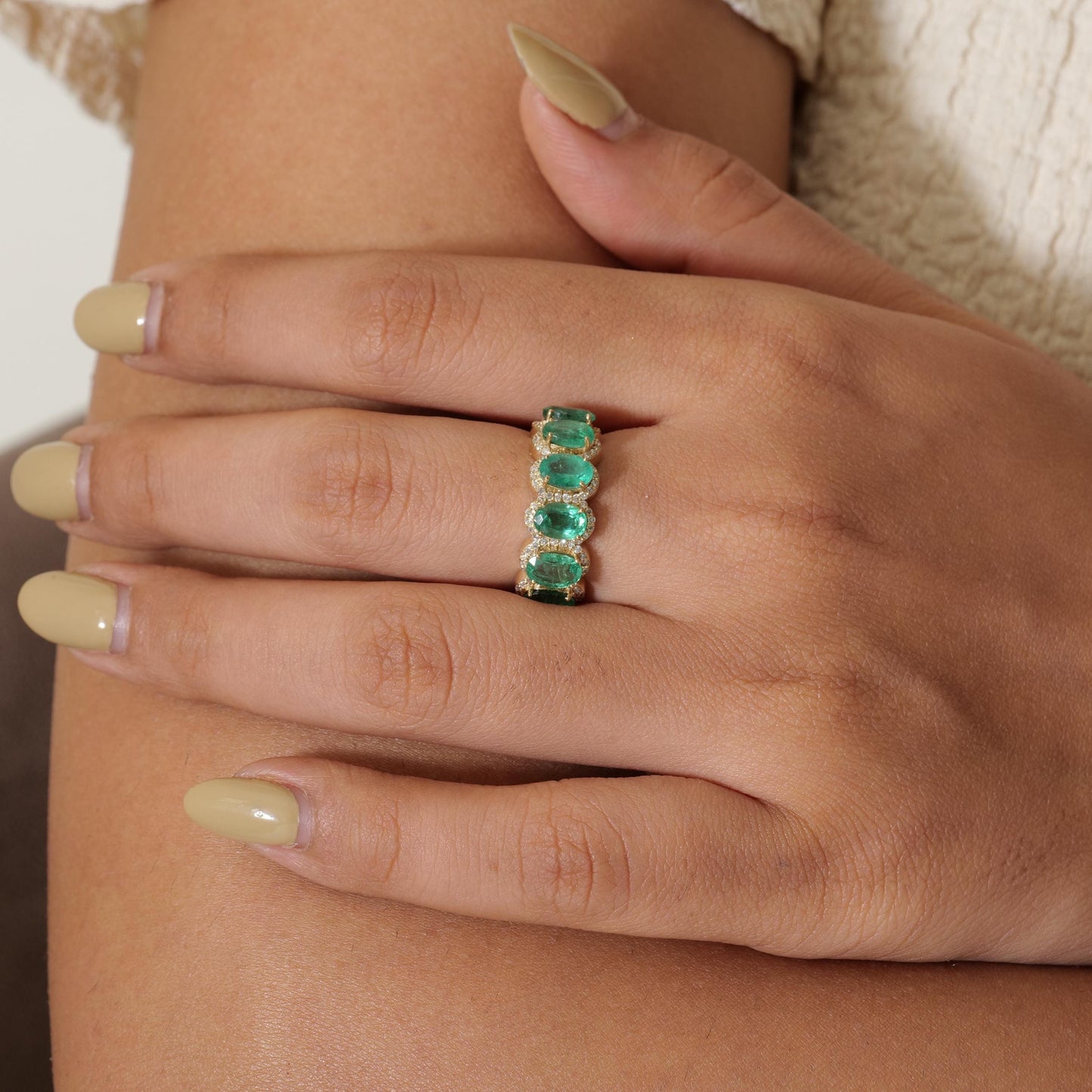 Oval Emerald Halo Diamond Ring