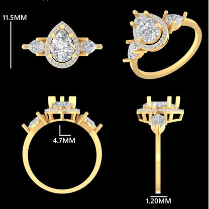 Pear Solitaire Halo Diamond Ring