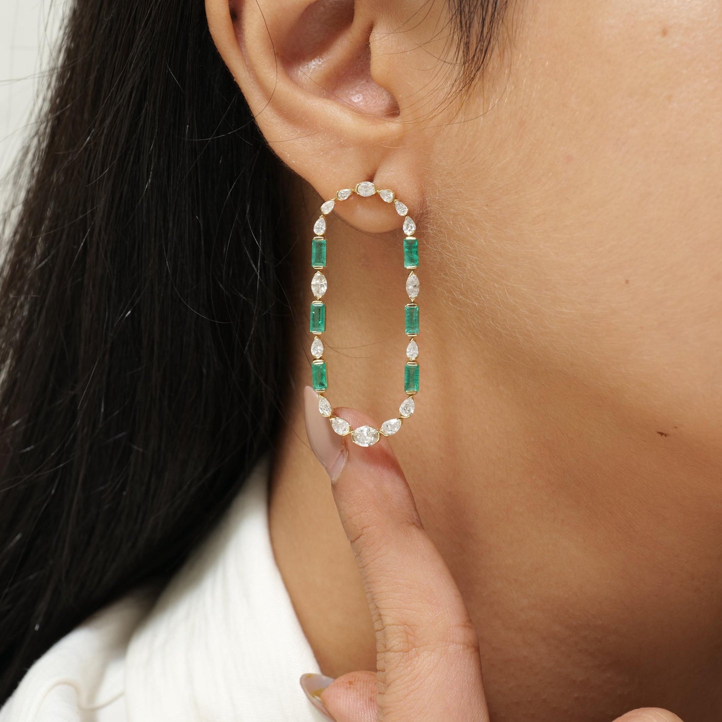 Emerald Diamond Long Stud Earrings