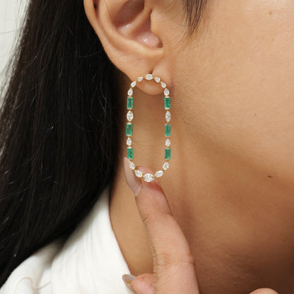 Emerald Diamond Long Stud Earrings