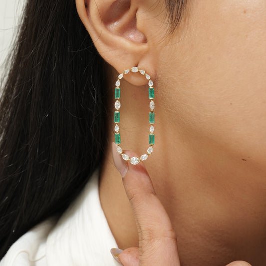 Emerald Diamond Long Stud Earrings