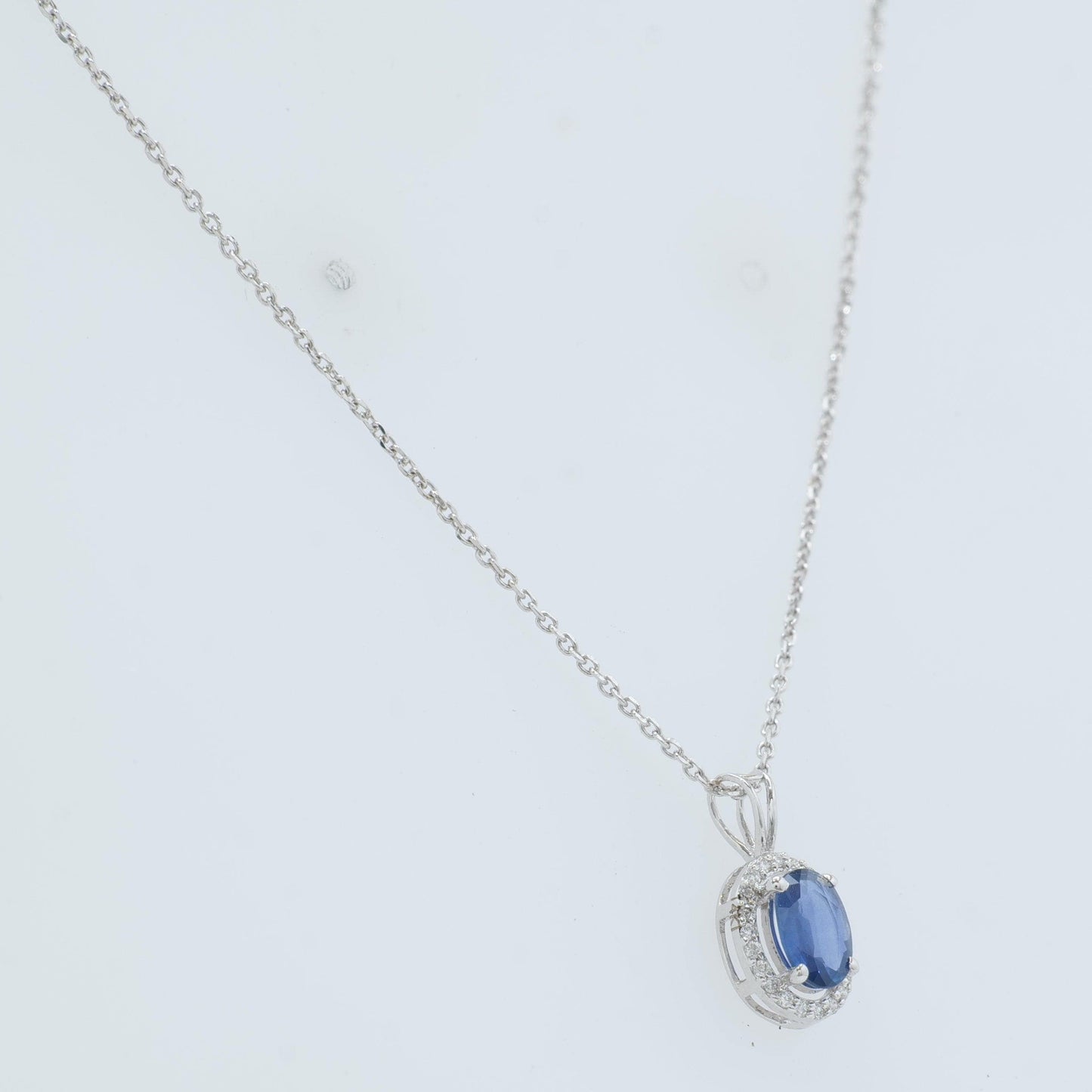 Oval Natural Sapphire & Diamond Halo Necklace