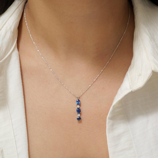 Blue Sapphire Natural Diamonds Pendant Necklace