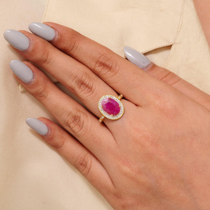 Oval Ruby Double Halo Diamond Ring