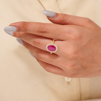 Oval Ruby Double Halo Diamond Ring