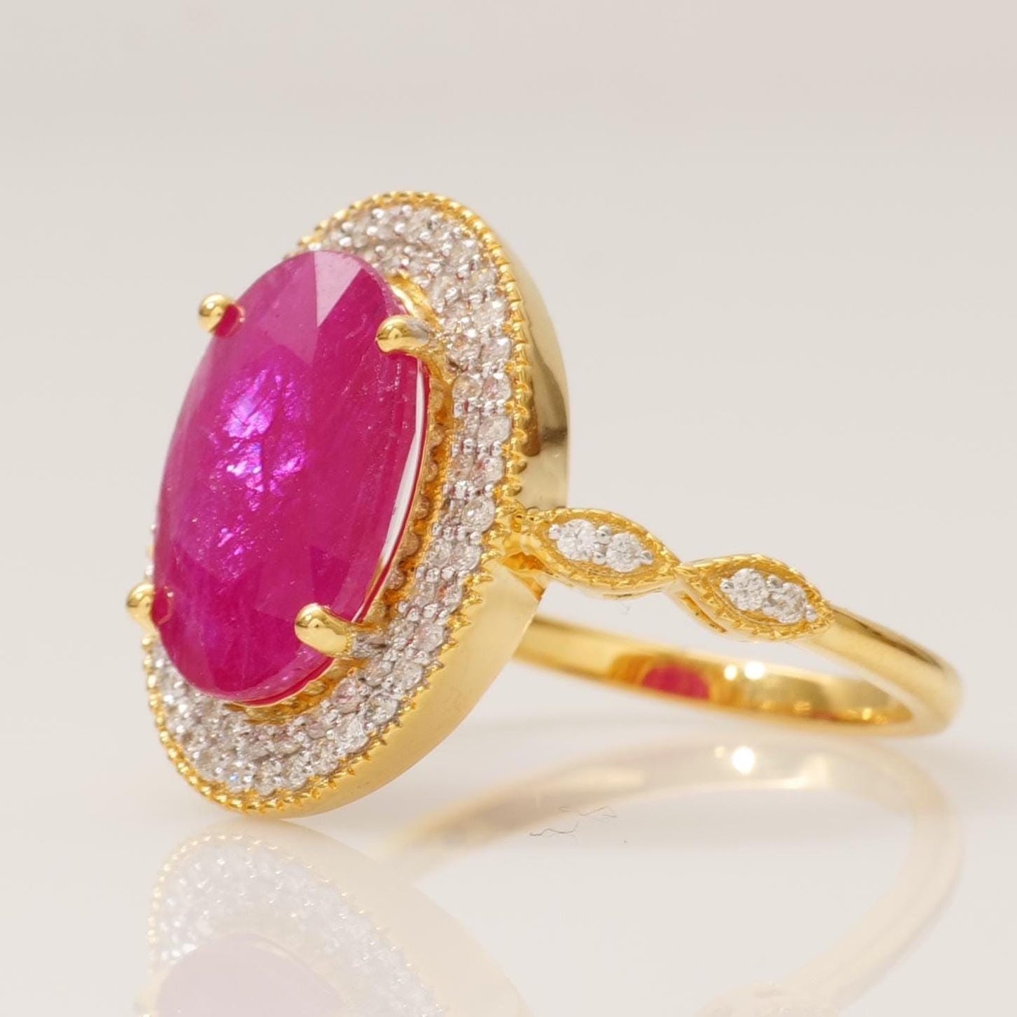 Oval Ruby Double Halo Diamond Ring