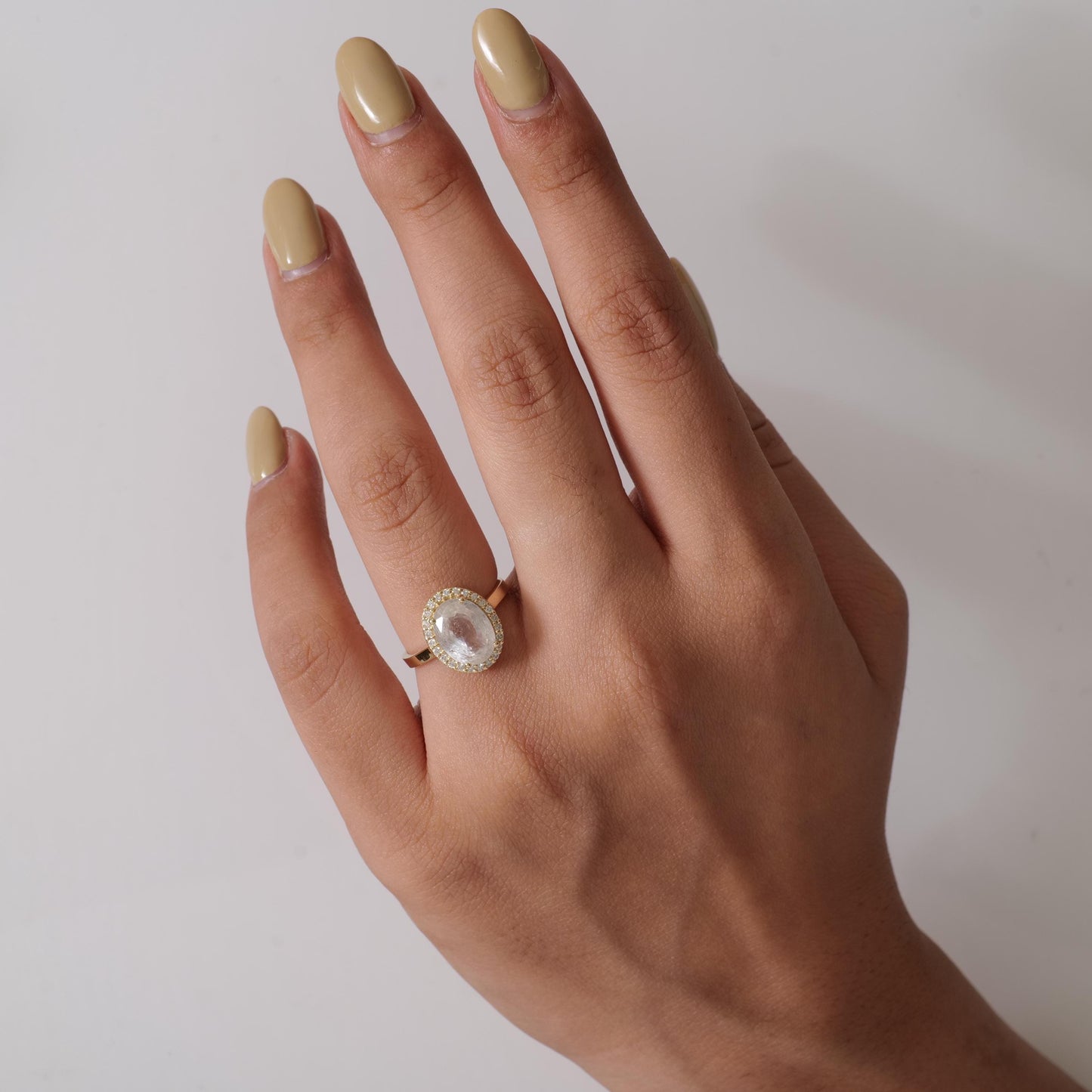 White Sapphire Oval Halo Diamond Ring