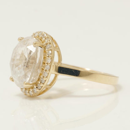 White Sapphire Oval Halo Diamond Ring