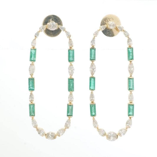 Emerald Diamond Long Stud Earrings