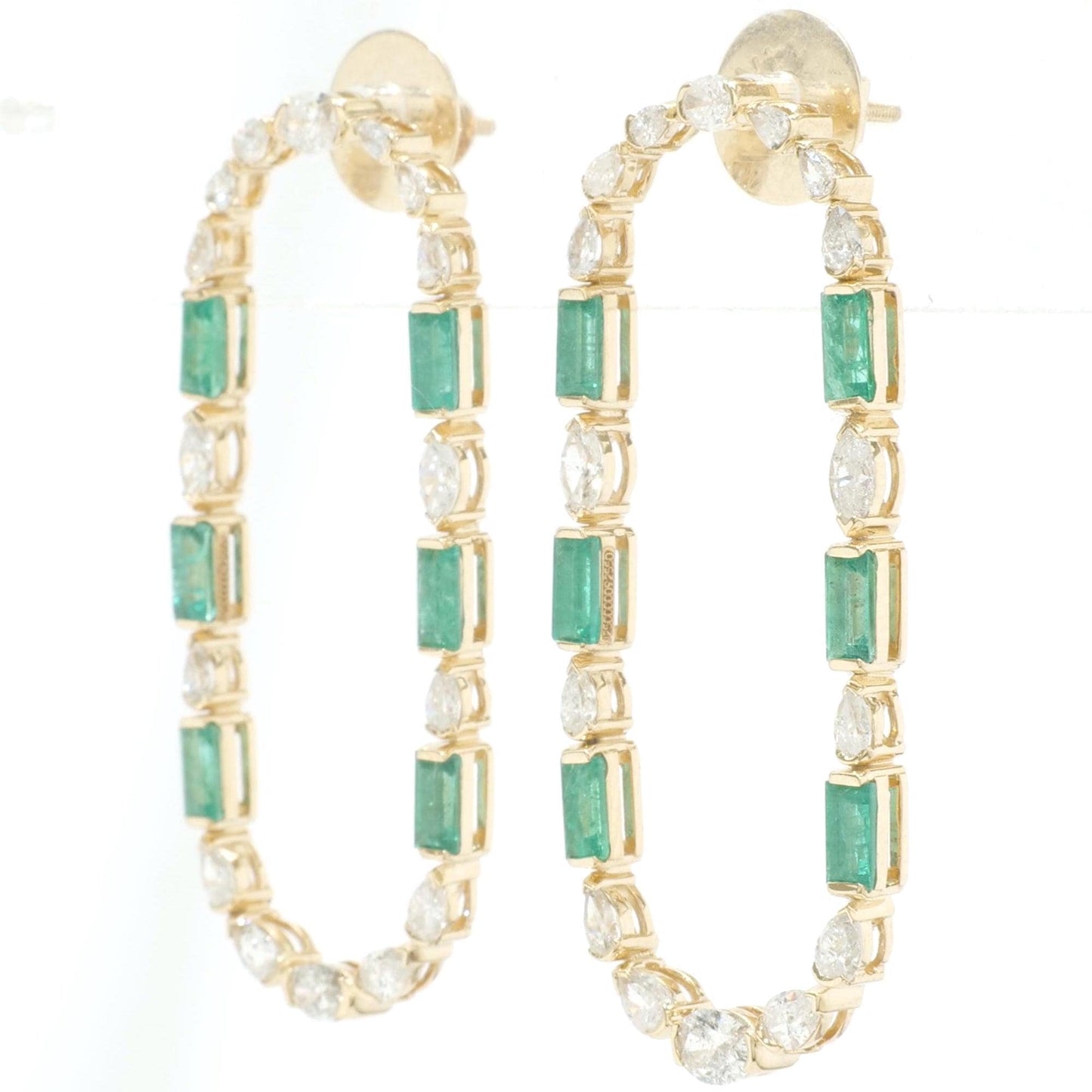 Emerald Diamond Long Stud Earrings