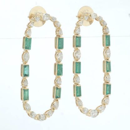 Emerald Diamond Long Stud Earrings