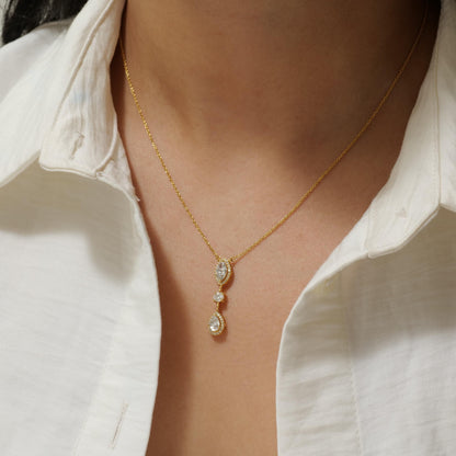 Three Stone Halo Diamond Necklace