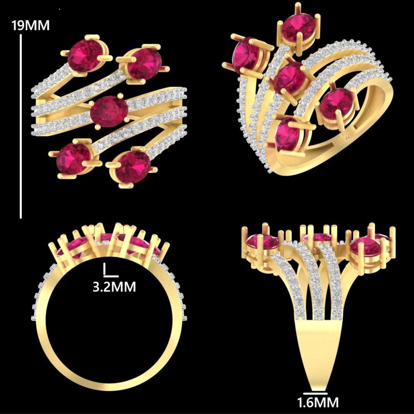 Five Stone Natural Pink Sapphire & Diamond Multi Band Ring