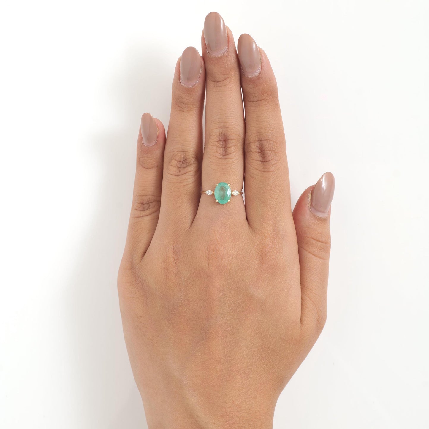 Oval Green Emerald Diamond Ring