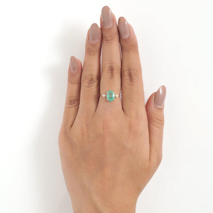 Oval Green Emerald Diamond Ring