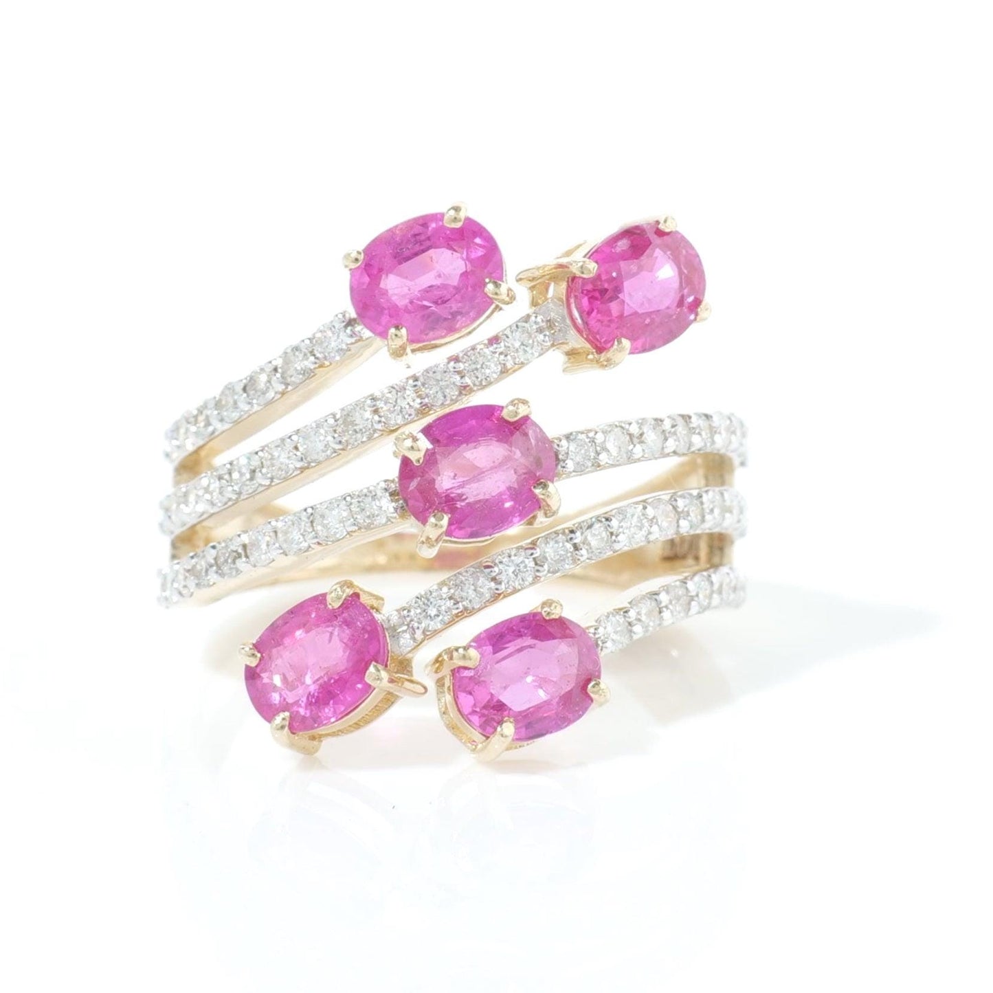 Five Stone Natural Pink Sapphire & Diamond Multi Band Ring